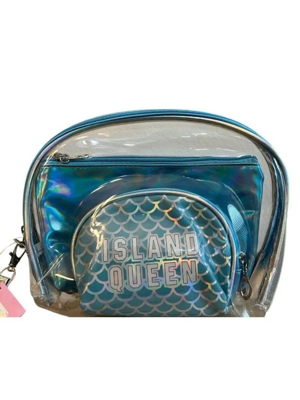 Clear Wristlet 3 Piece Cosmetic Toiletry Bag Set ISLAND QUEEN Zipper Pouch NWT